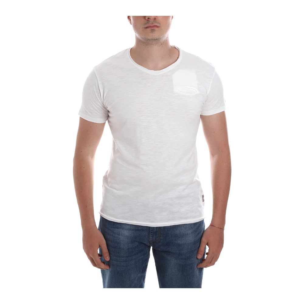 Crisp White V-Neck Tee with Pocket Detail