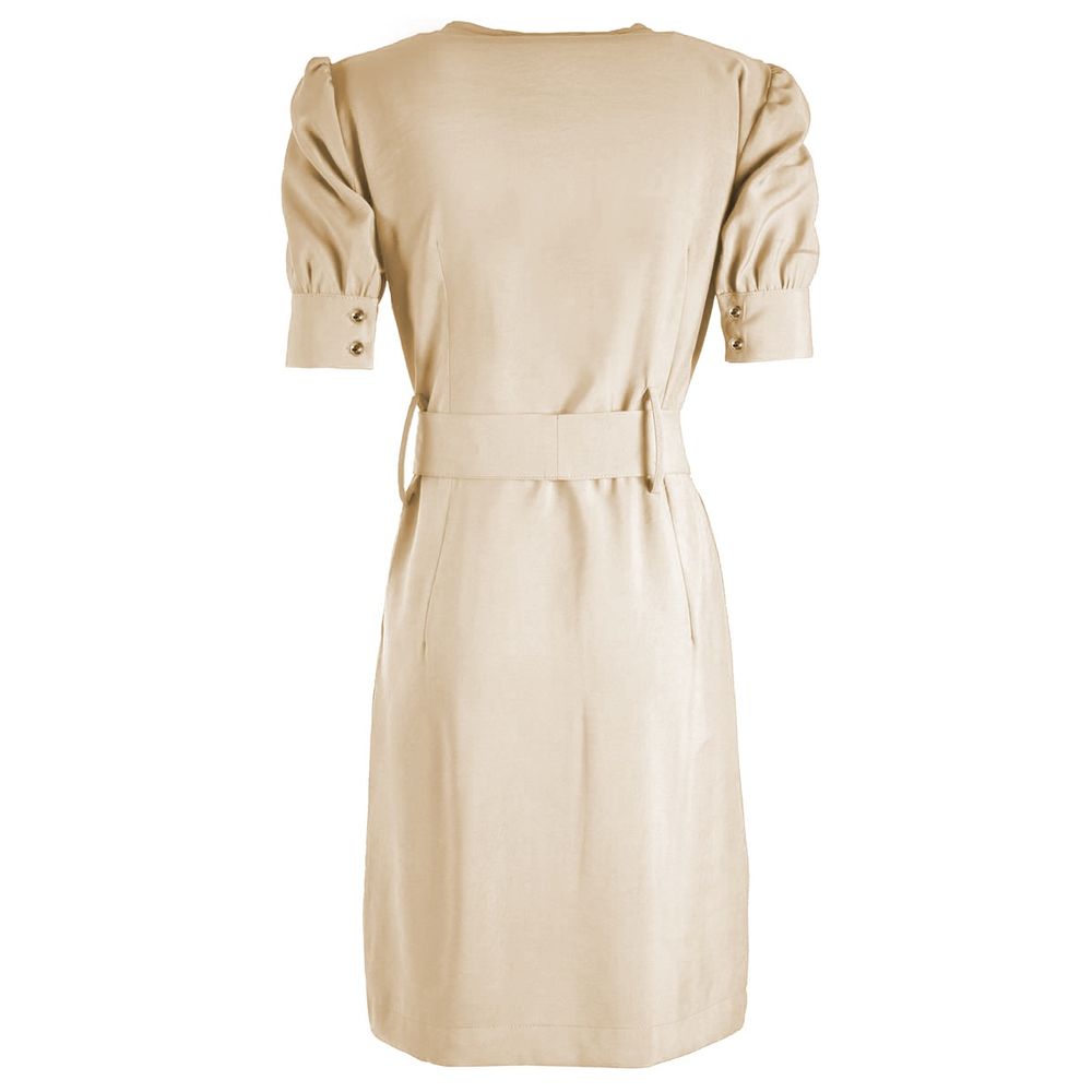 Chic Beige Midi Dress with Waist Belt