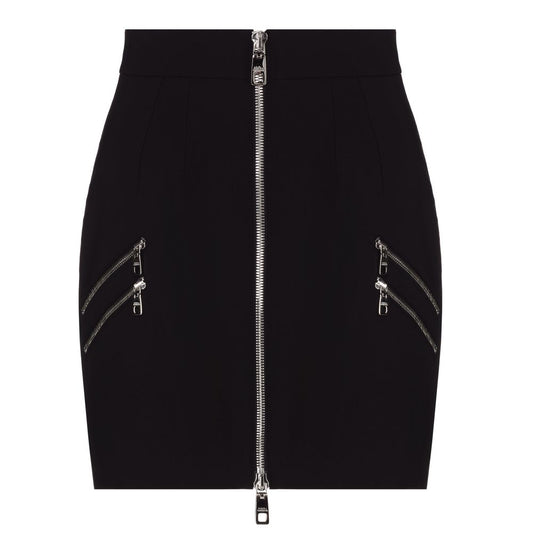 Chic Multi-Zipper Black Skirt with Leopard Lining