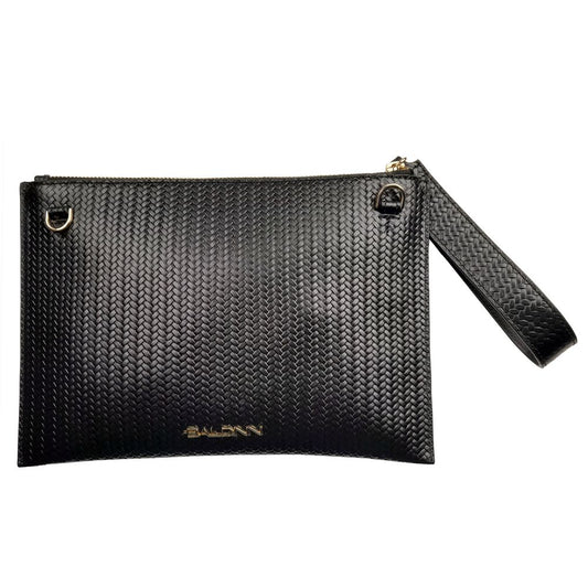 Elegant Black Clutch Bag with Woven Motif