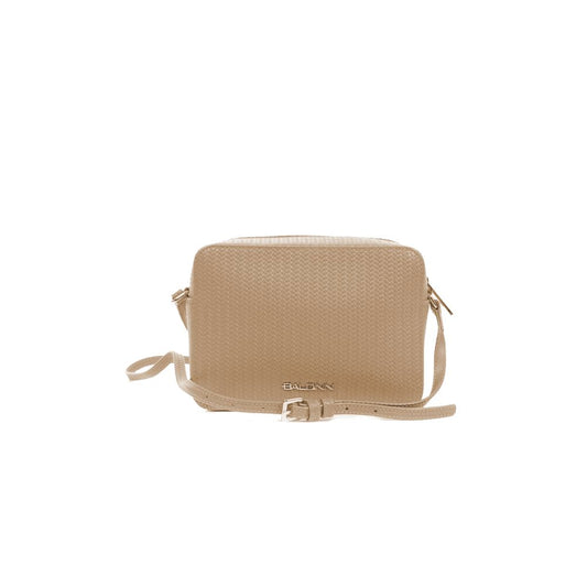 Chic Beige Calfskin Camera Bag with Woven Motif