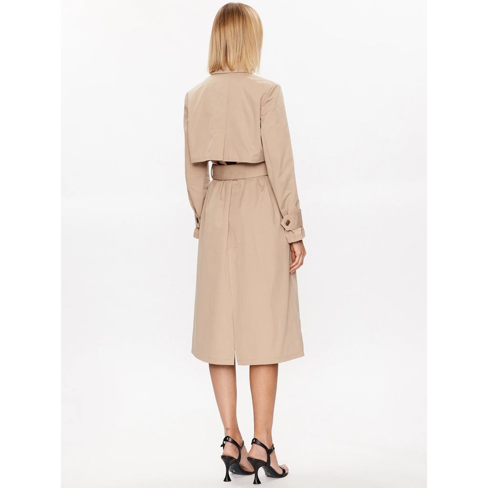 Elegant Beige Cotton Coat with Waist Belt