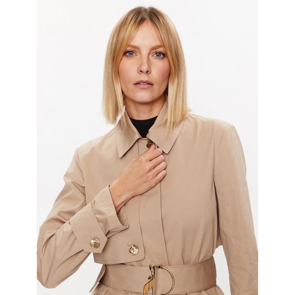 Elegant Beige Cotton Coat with Waist Belt