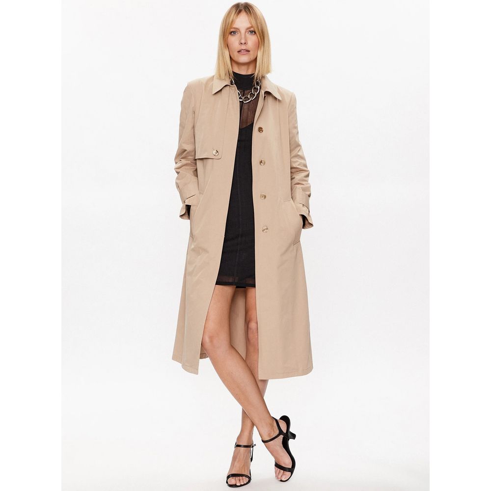 Elegant Beige Cotton Coat with Waist Belt