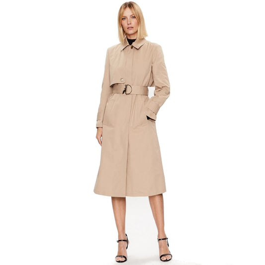 Elegant Beige Cotton Coat with Waist Belt