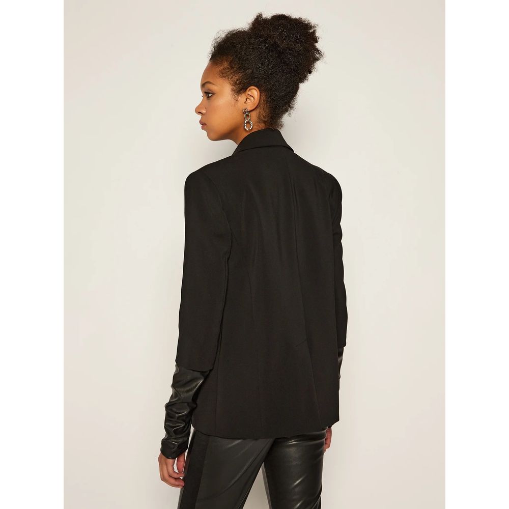 Elegant Two-Button Jacket with Faux Leather Trim