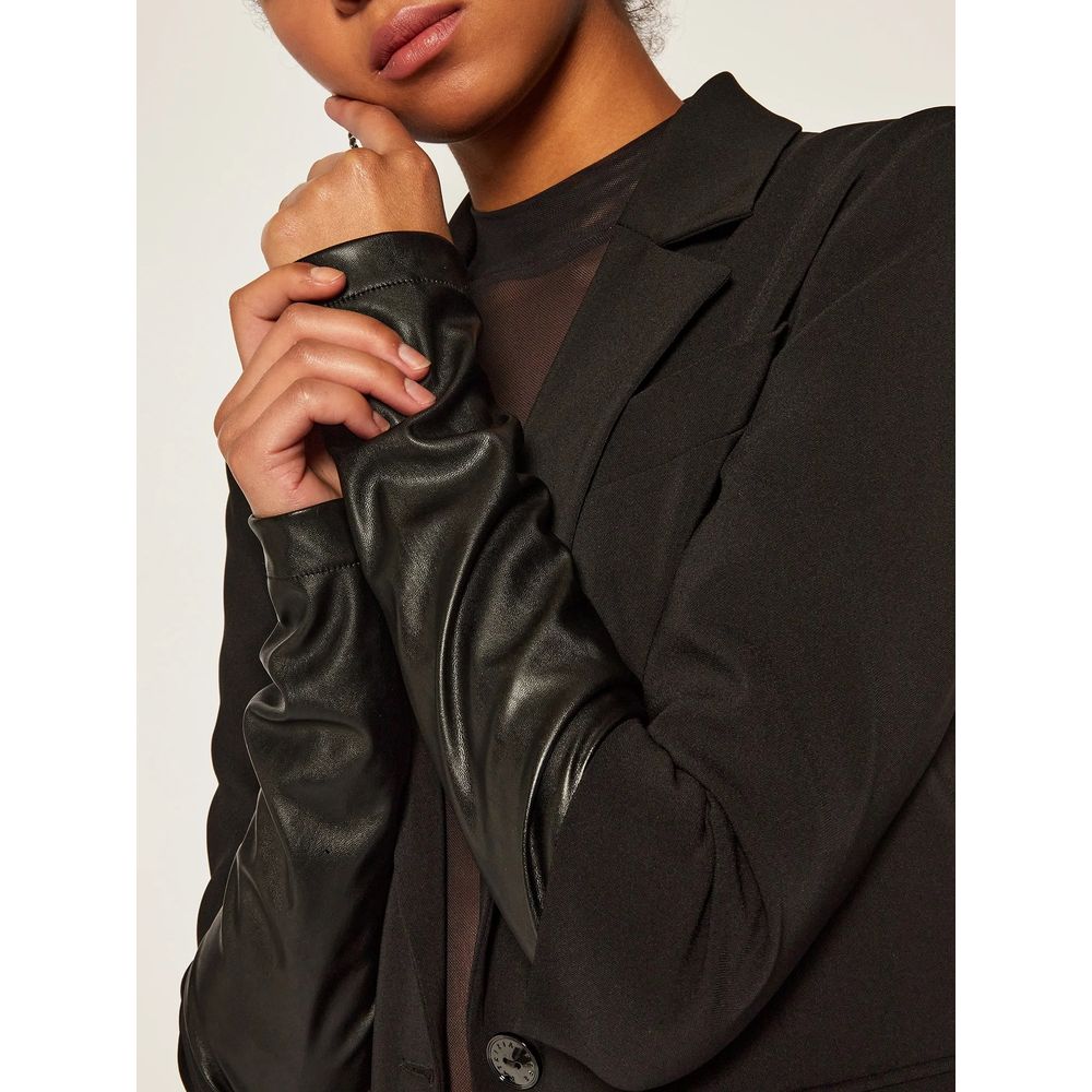 Elegant Two-Button Jacket with Faux Leather Trim