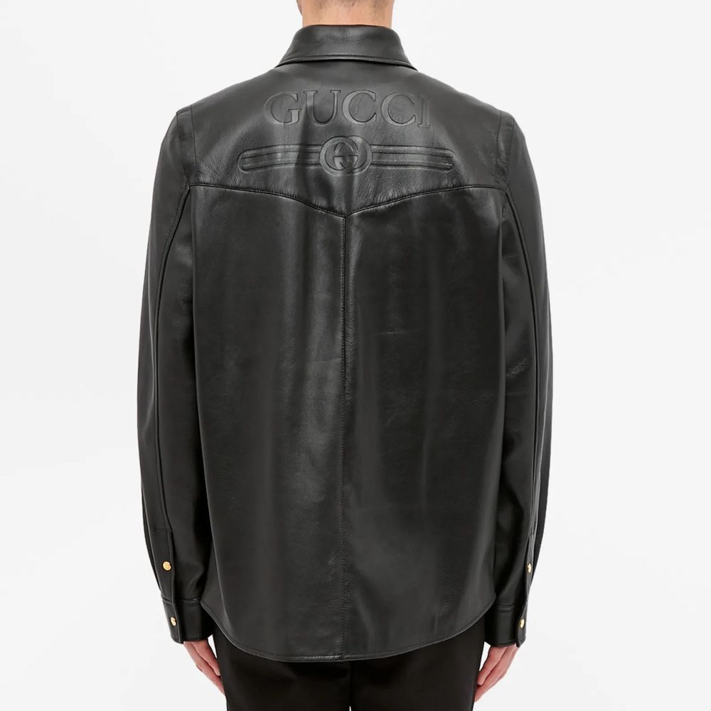 Vintage-Inspired Luxe Black Leather Shirt Jacket