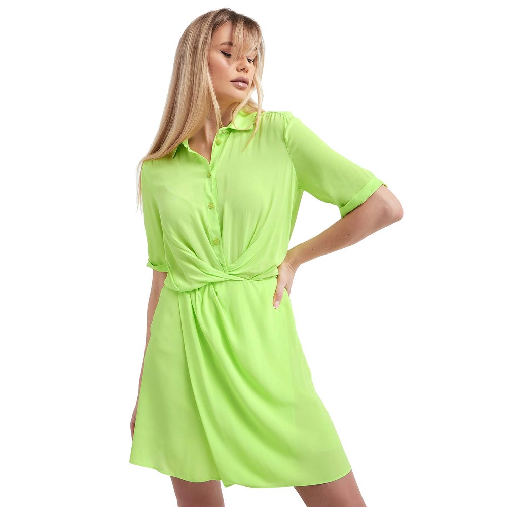 Elegant Green Flared Short Sleeve Shirtdress