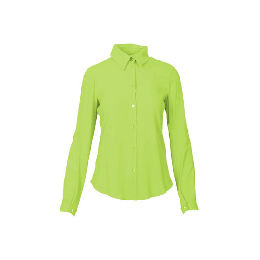 Chic Emerald Crêpe Blouse with Classic Collar