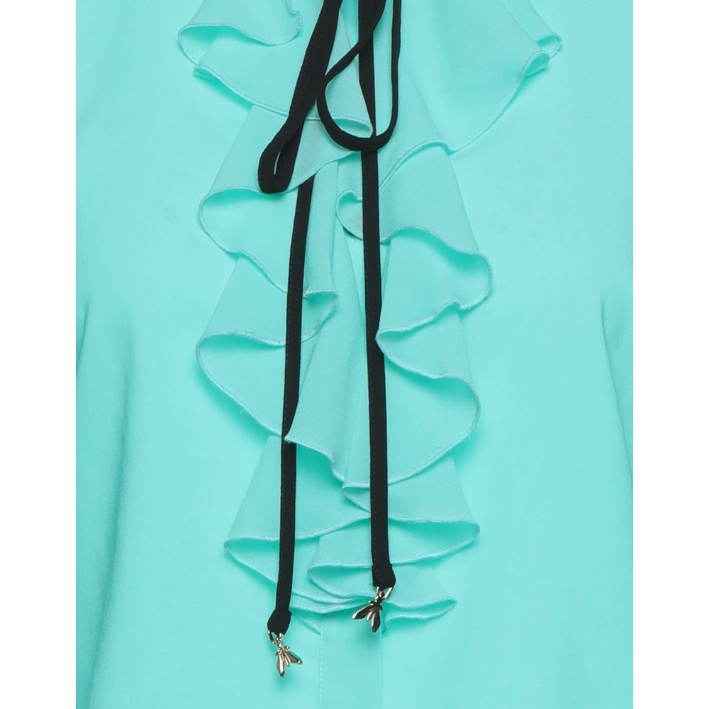 Elegant Light Blue Crepe Blouse with Ruffle Detail