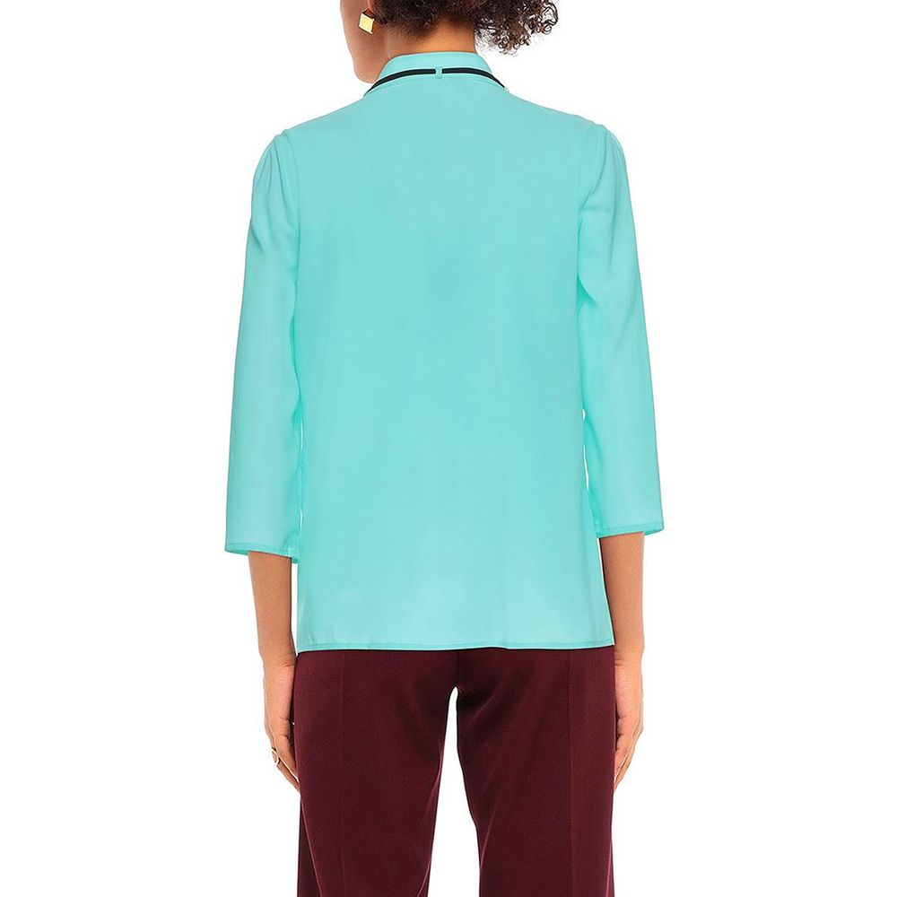 Elegant Light Blue Crepe Blouse with Ruffle Detail