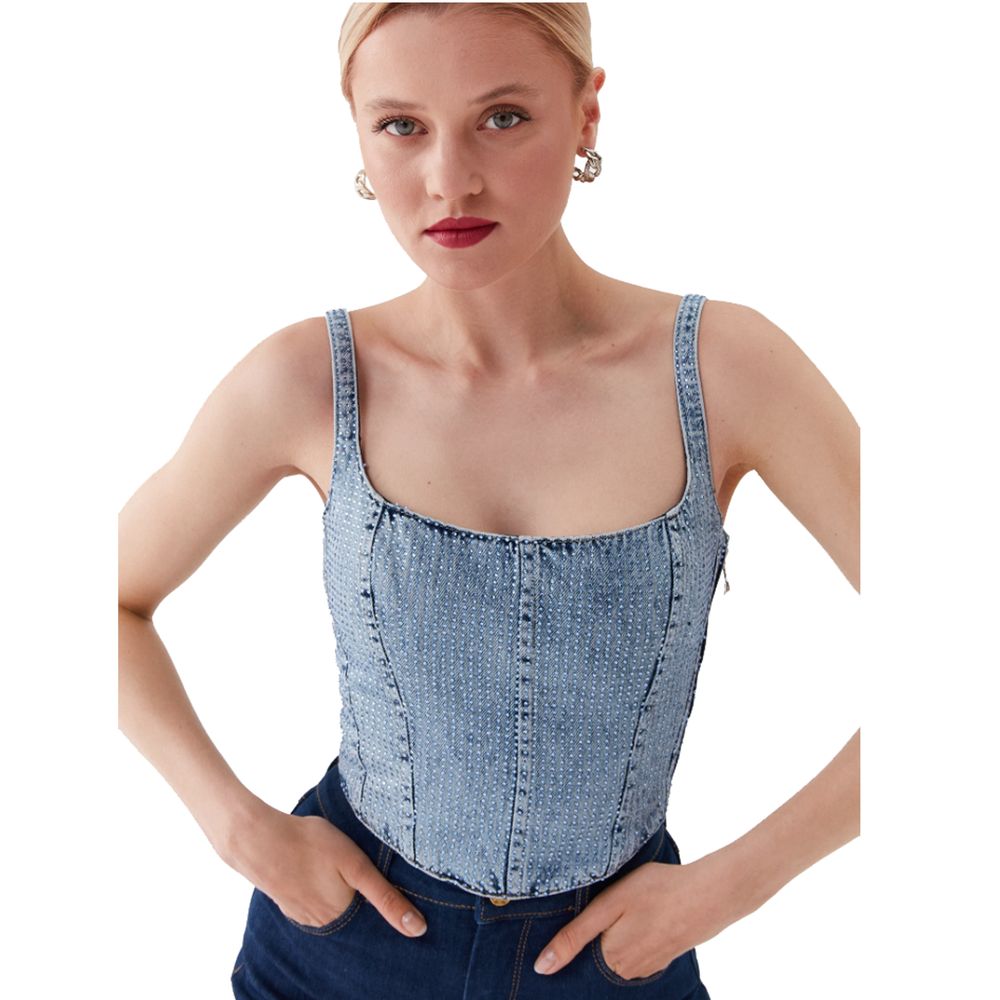 Chic Rhinestone Studded Denim Top