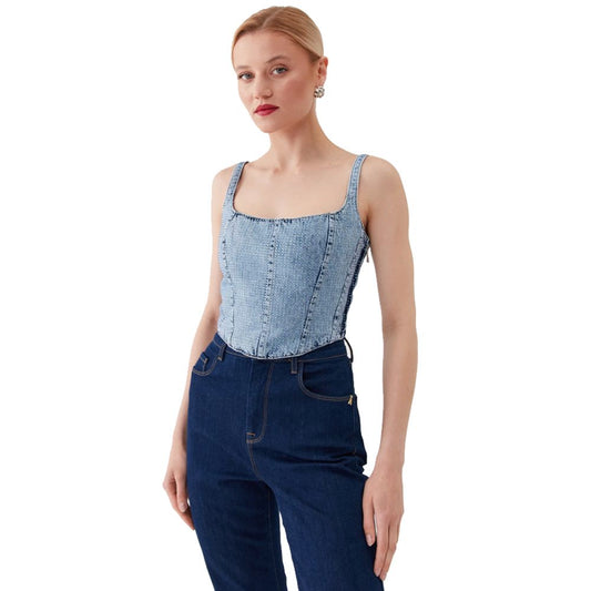 Chic Rhinestone Studded Denim Top