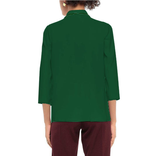 Elegant Green Crepe Blouse with Ruffle Accent