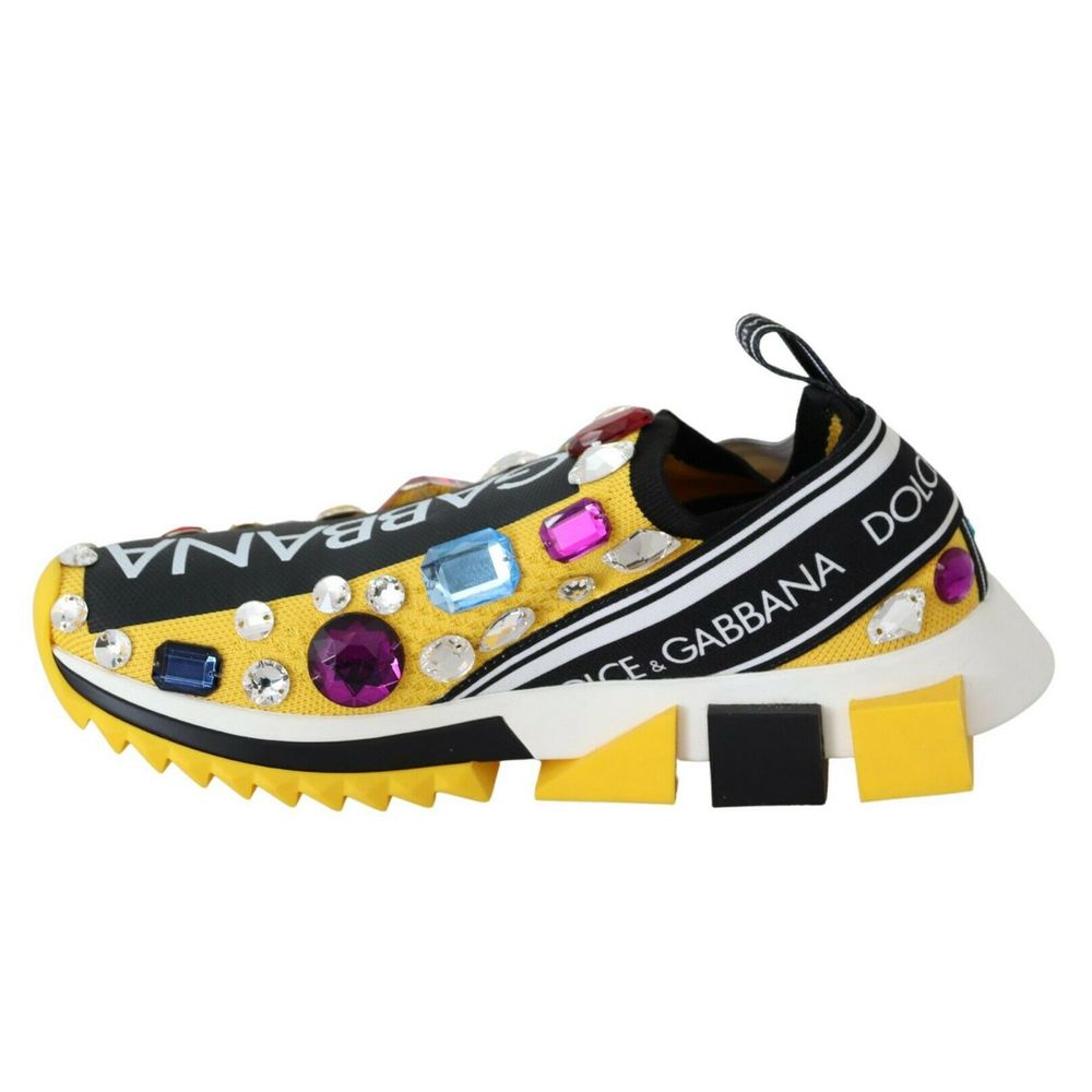 Jewel-Embellished Stretch Sneakers in Sunny Yellow