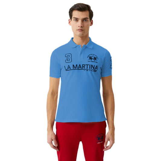 Embroidered Cotton Polo in Light Blue