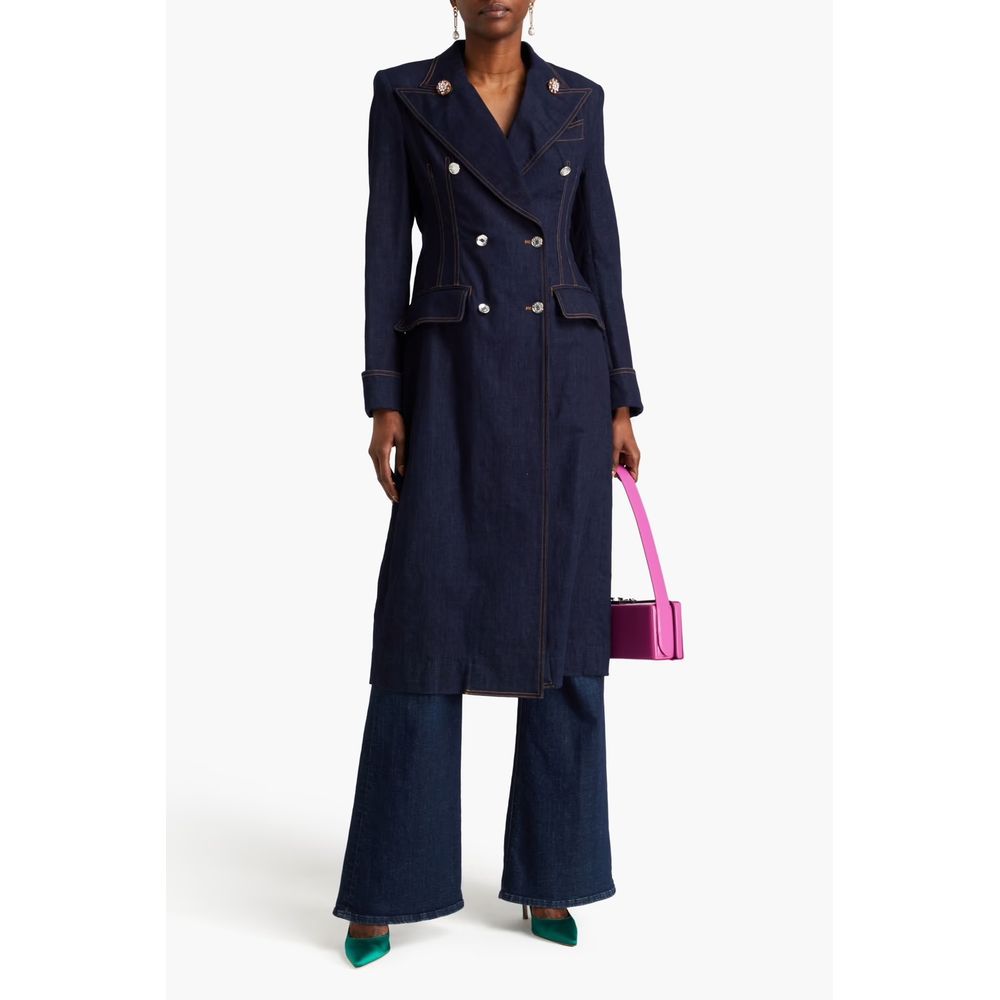 Blue Denim Long Coat with Exquisite Stitch Detail