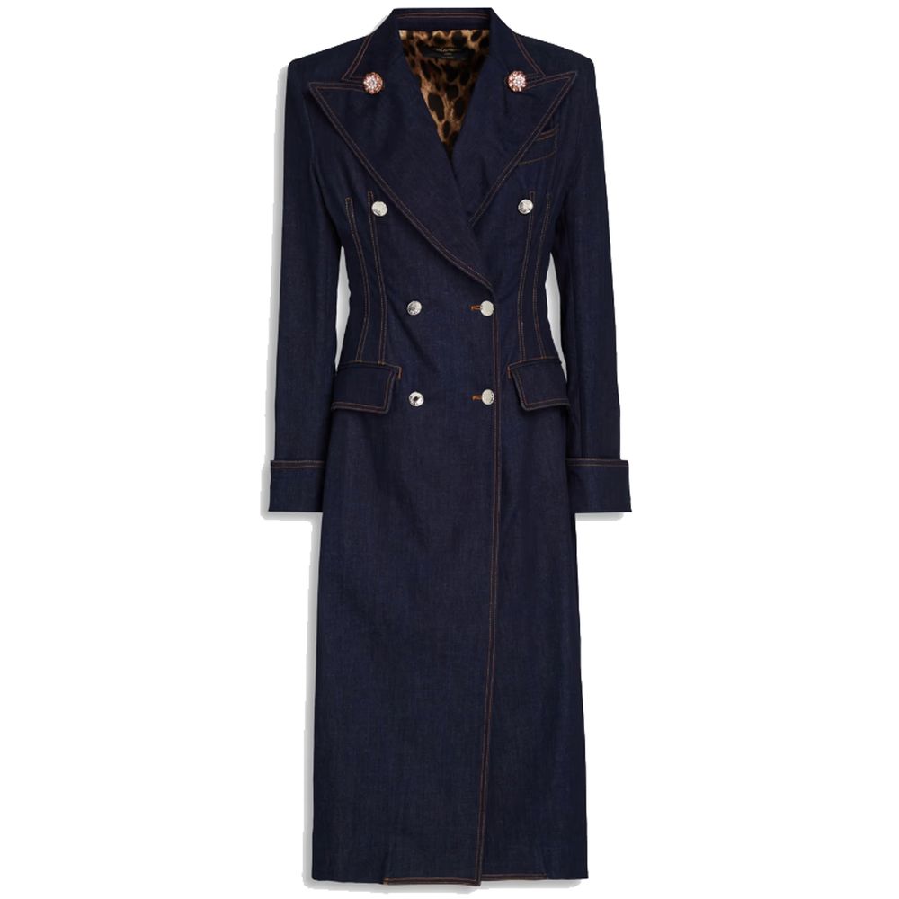 Blue Denim Long Coat with Exquisite Stitch Detail