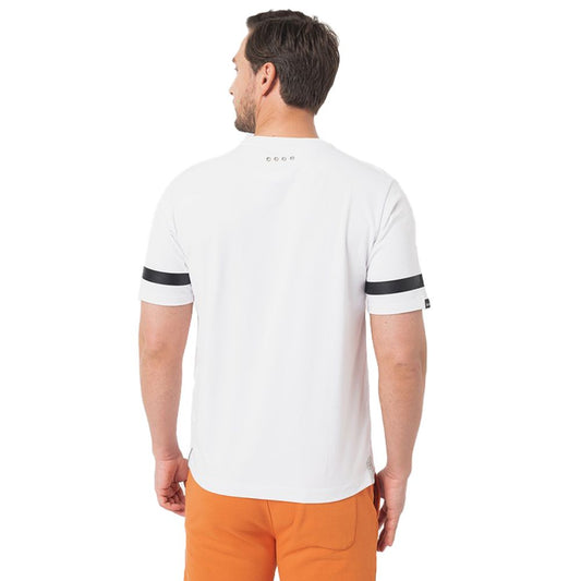 Sleek White Jersey Tee with Distinctive Sleeve Detail