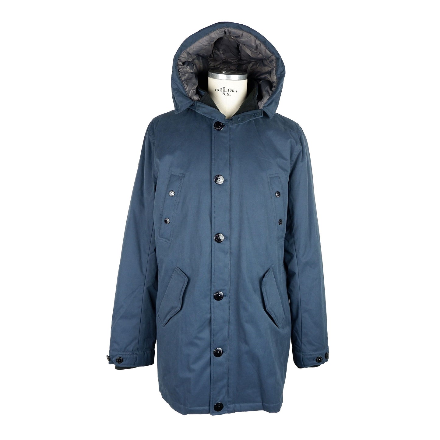 Elegant Blue Hooded Parka Jacket