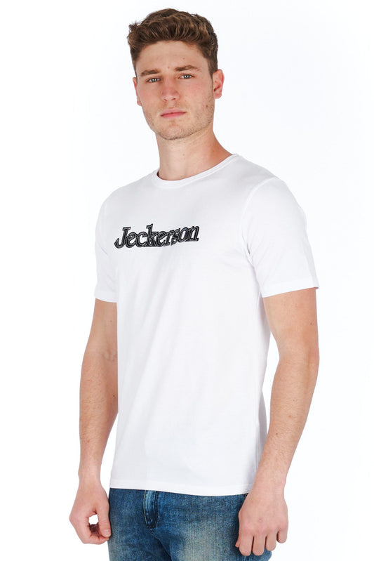 Sleek White Logo Tee with Slim Fit Design