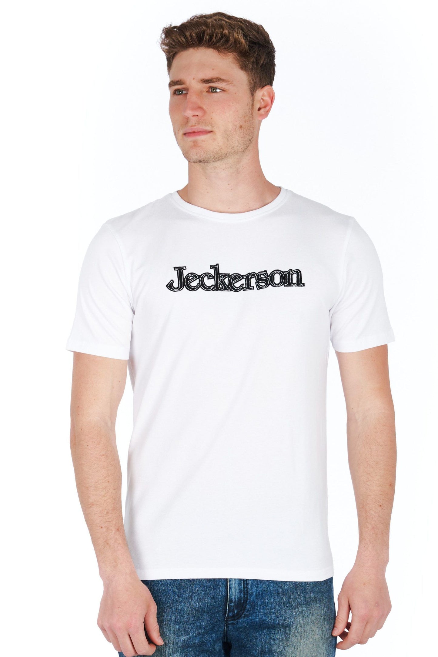 Sleek White Logo Tee with Slim Fit Design