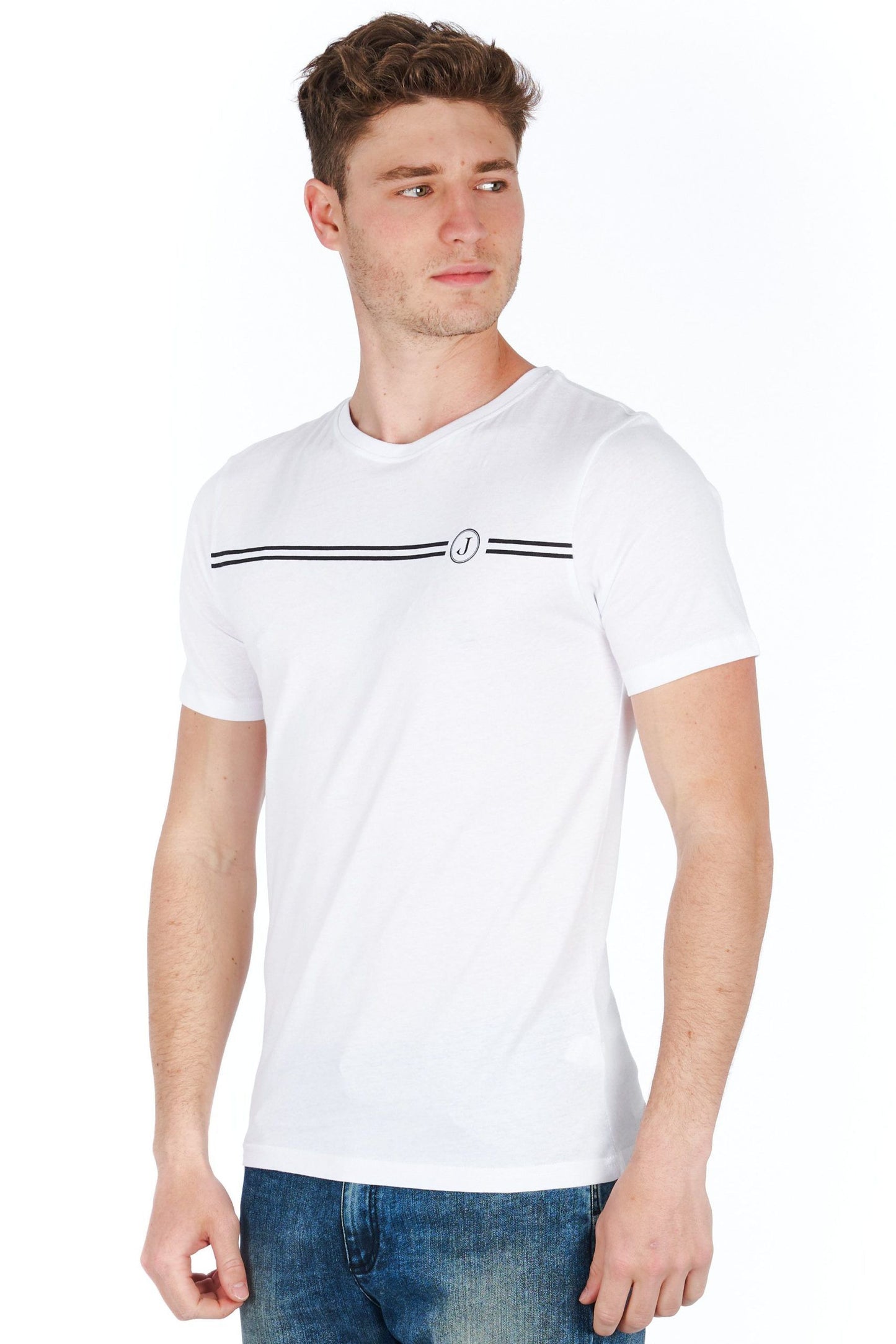 Sleek White Jersey Tee with Chic Front Print