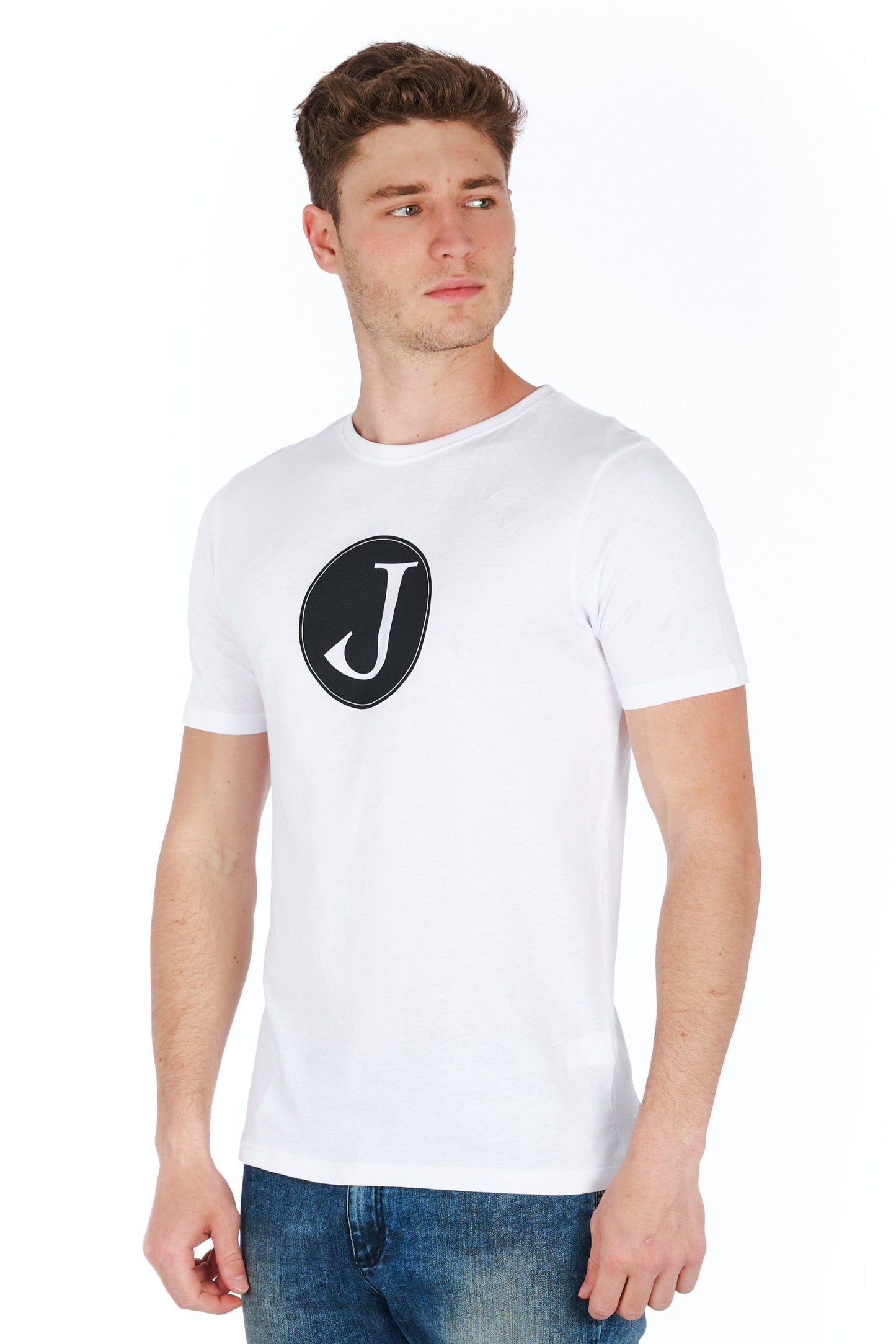 Sleek White Logo Tee for the Modern Man