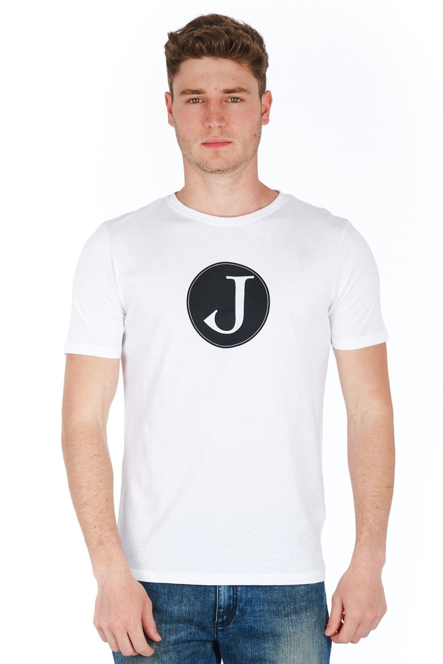 Sleek White Logo Tee for the Modern Man