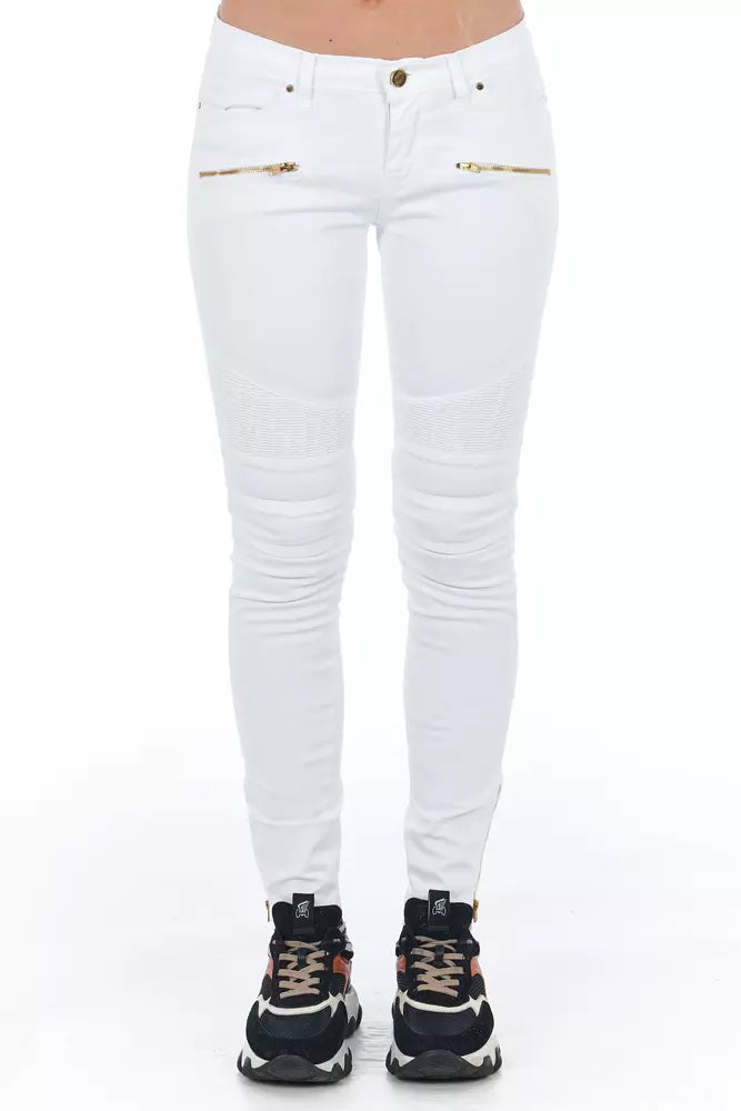 Chic Biker-Inspired White Stretch Denim Jeans