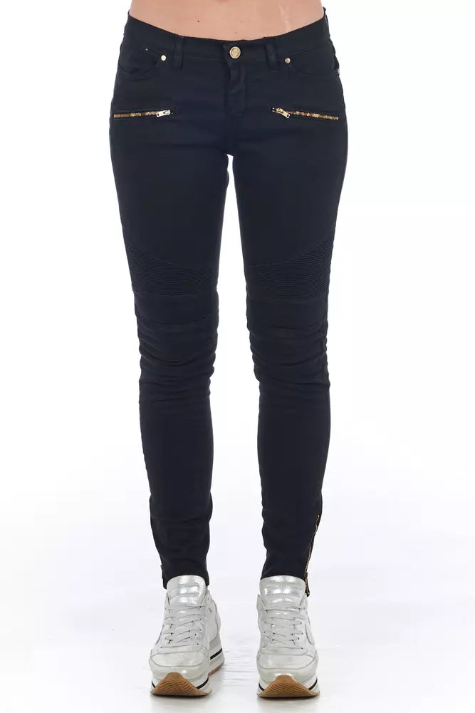 Elegant Biker Stretch Denim Jeans in Black