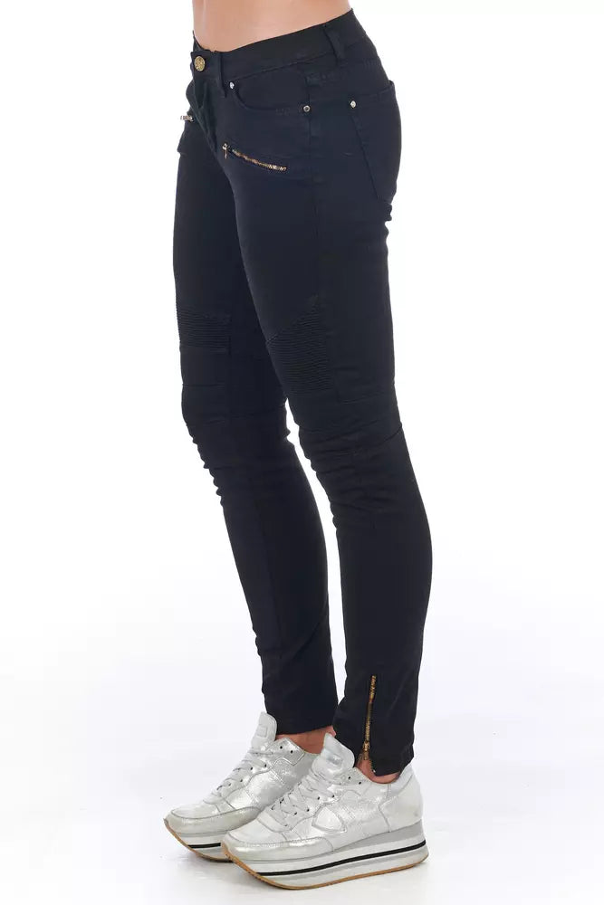 Elegant Biker Stretch Denim Jeans in Black