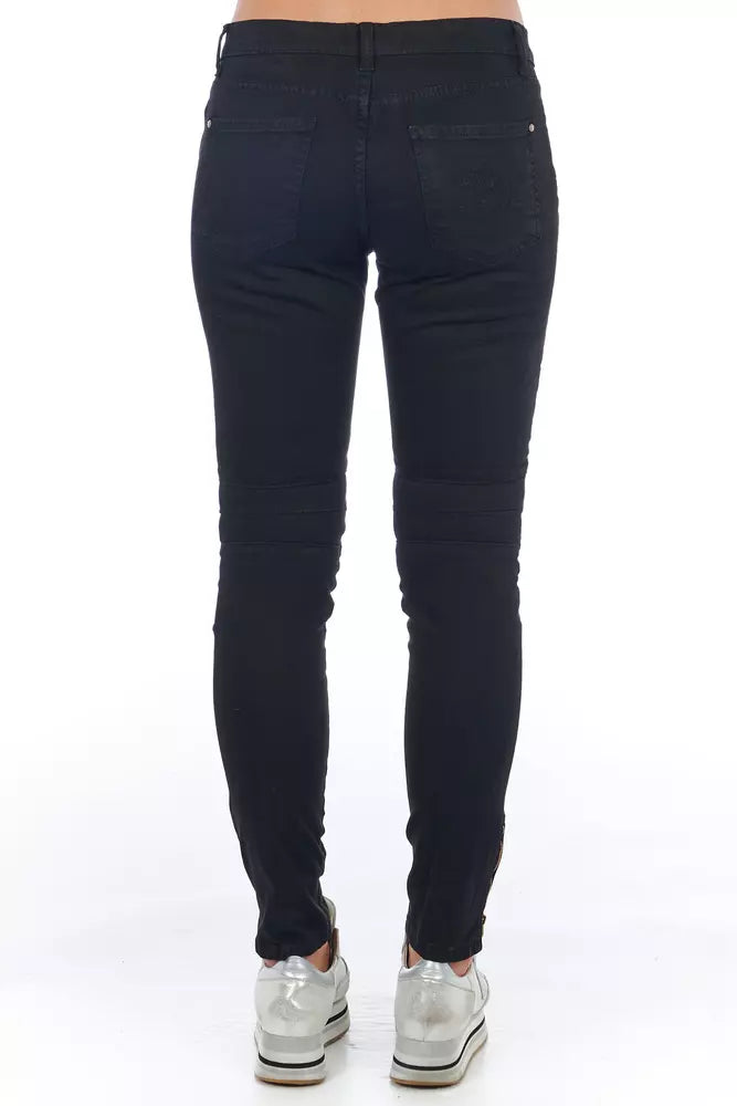 Elegant Biker Stretch Denim Jeans in Black