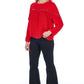 Elegant Red Pleated Long-Sleeve Blouse