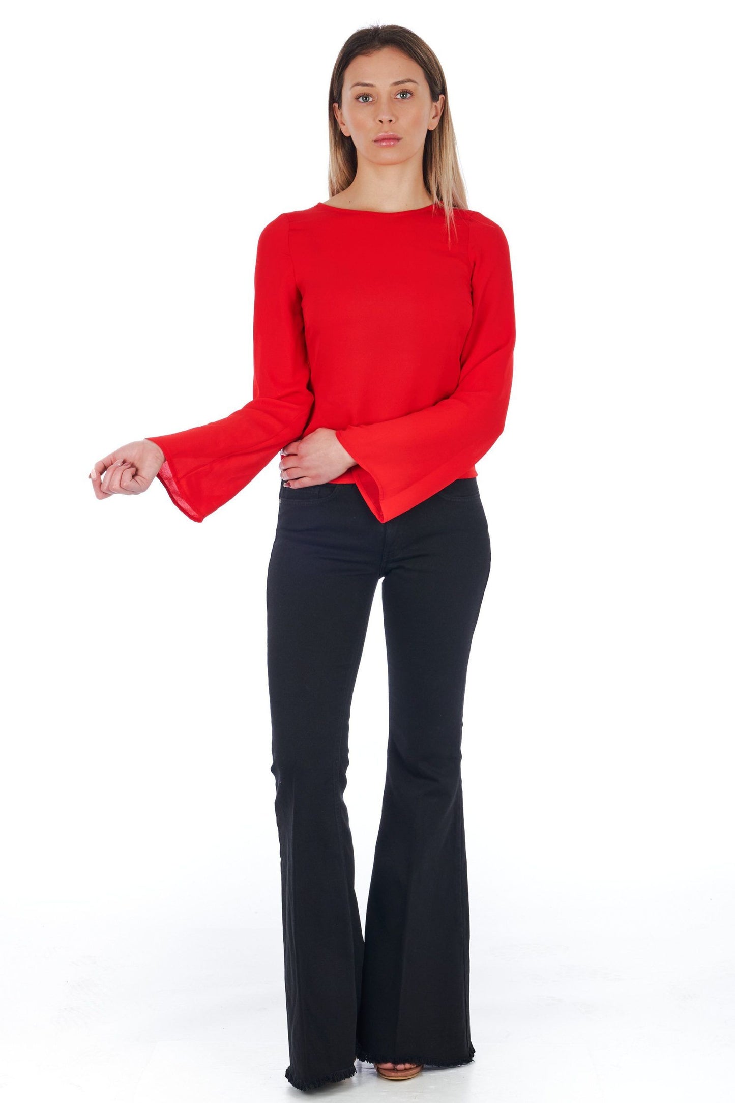 Chic Red Blouse with Flared Sleeves