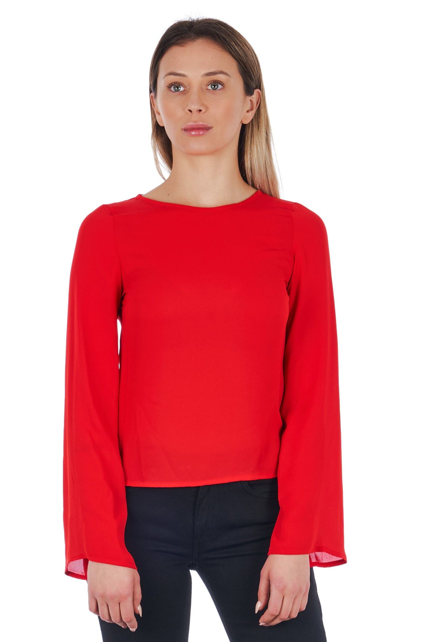 Chic Red Blouse with Flared Sleeves