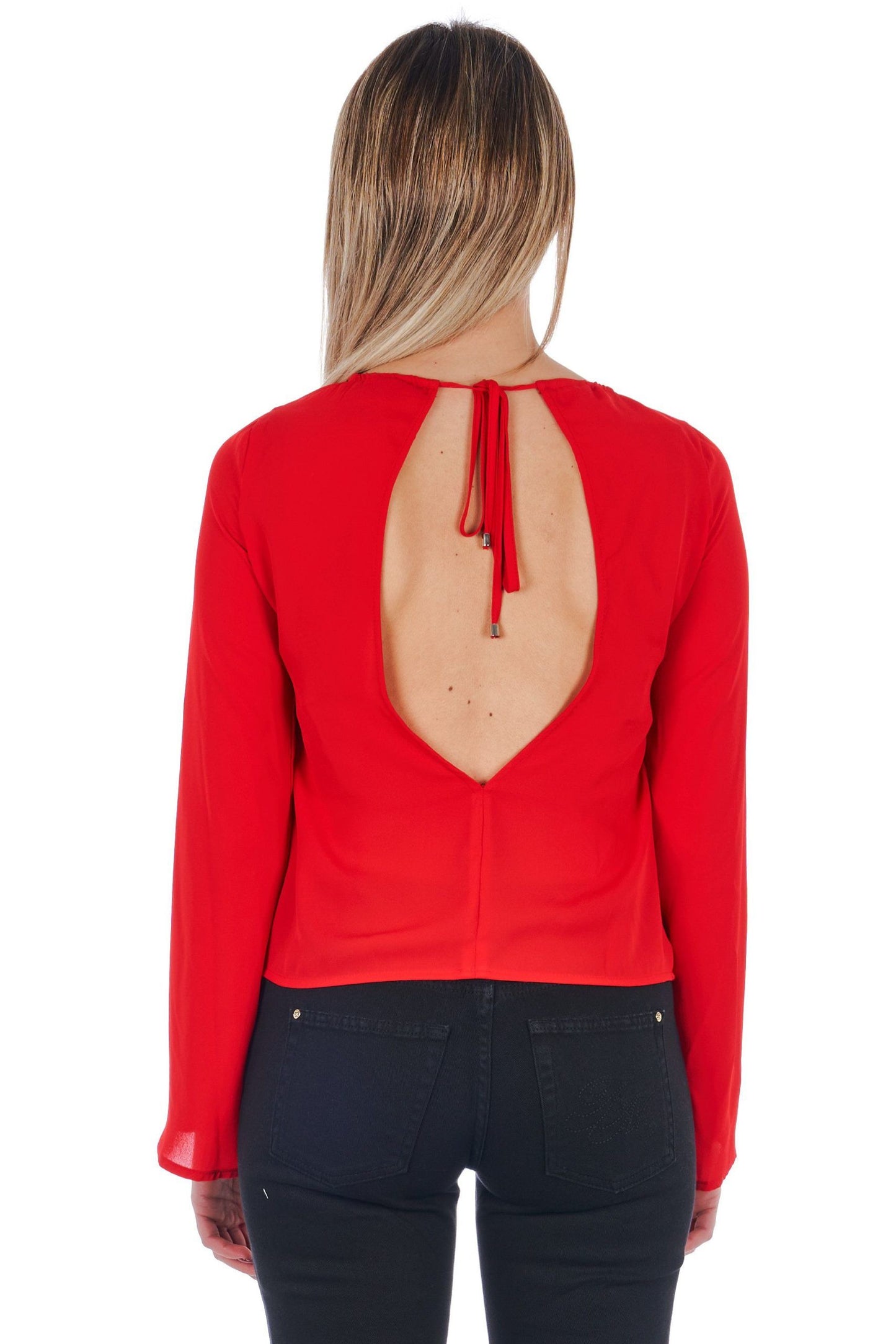 Chic Red Blouse with Flared Sleeves