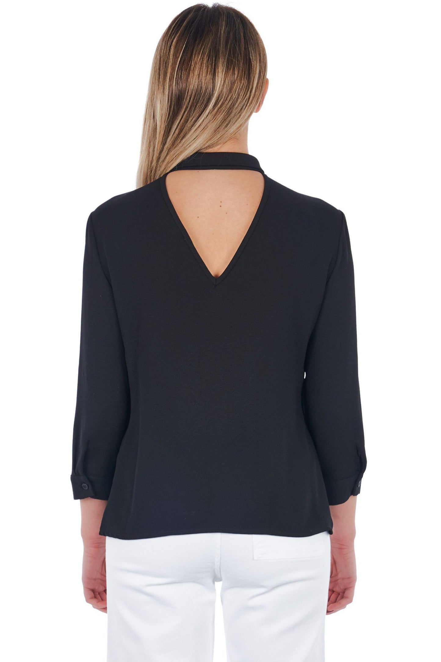 Elegant Long Sleeve Black V-Back Shirt