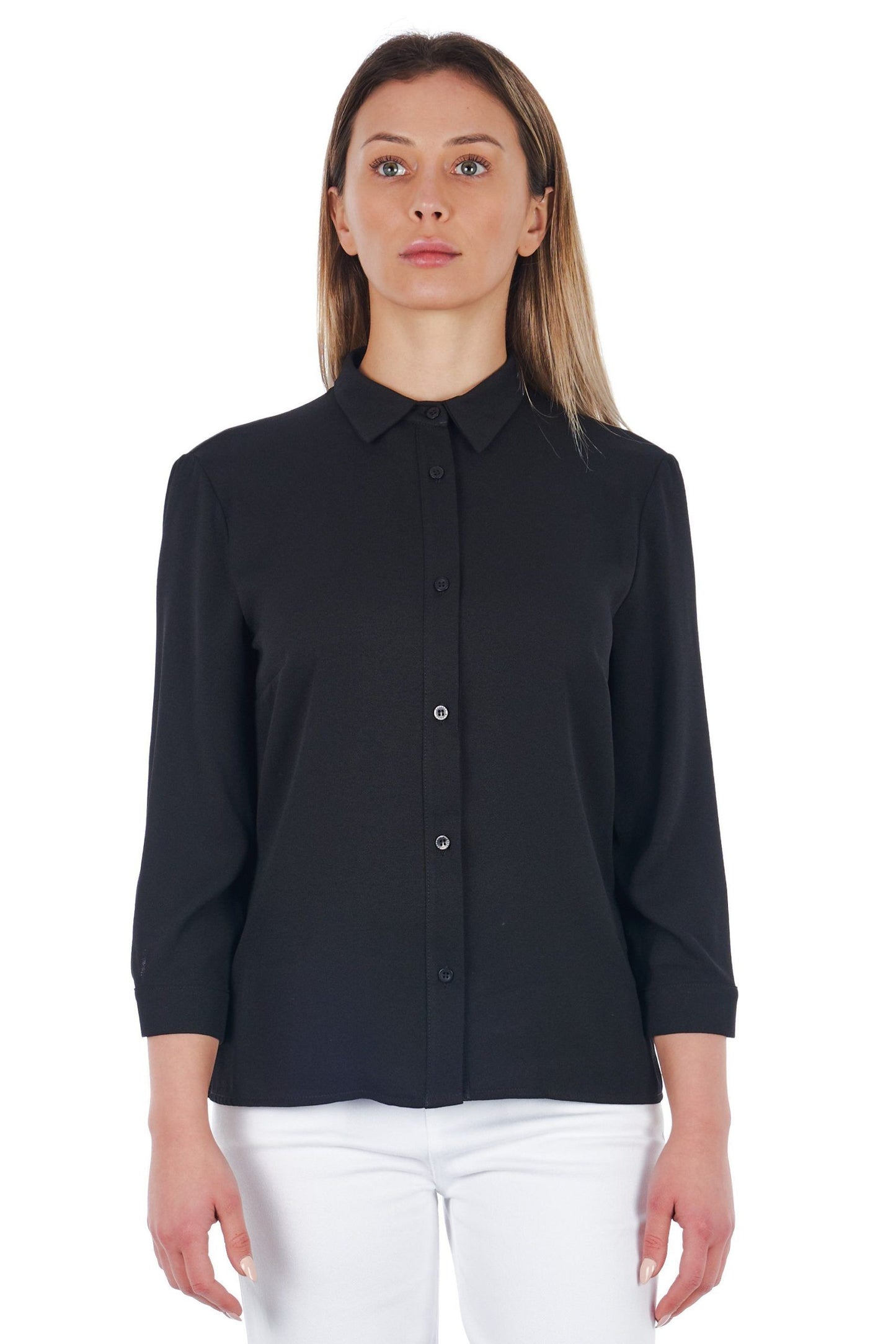 Elegant Long Sleeve Black V-Back Shirt