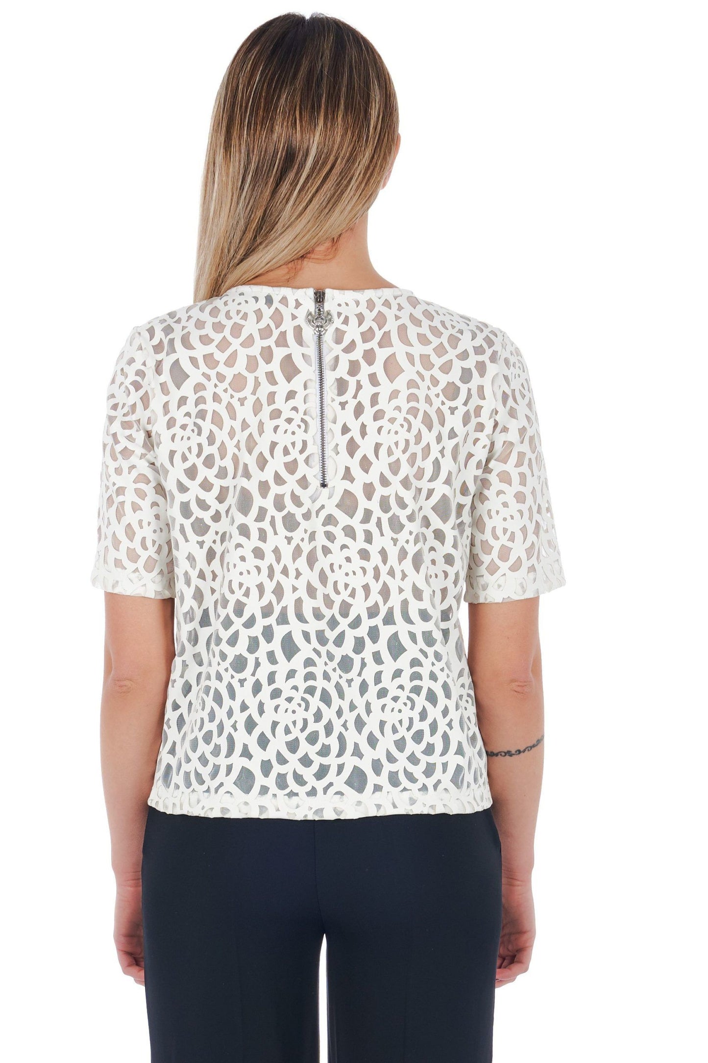 Chic White Perforated Faux-Leather Blouse