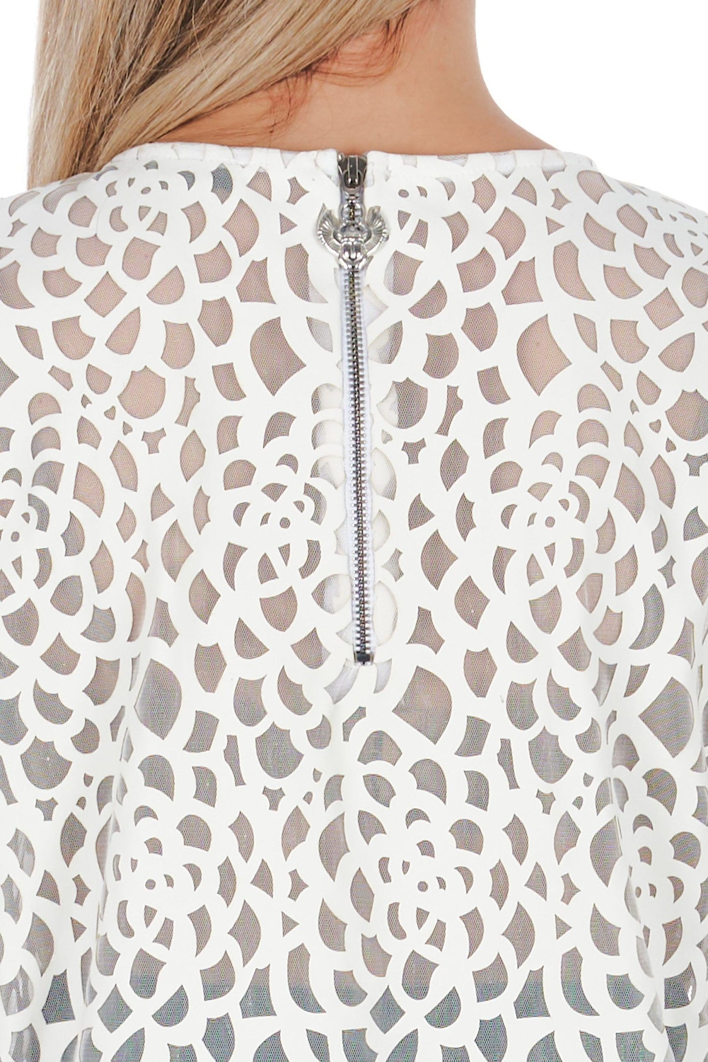 Chic White Perforated Faux-Leather Blouse