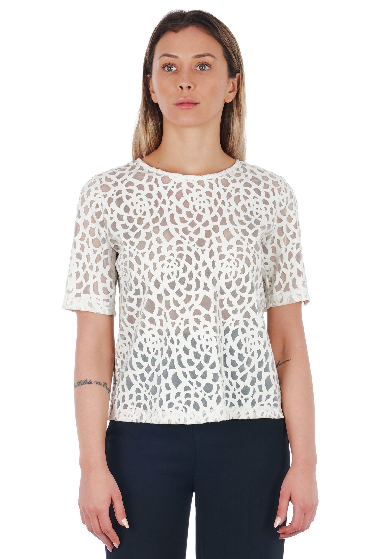 Chic White Perforated Faux-Leather Blouse