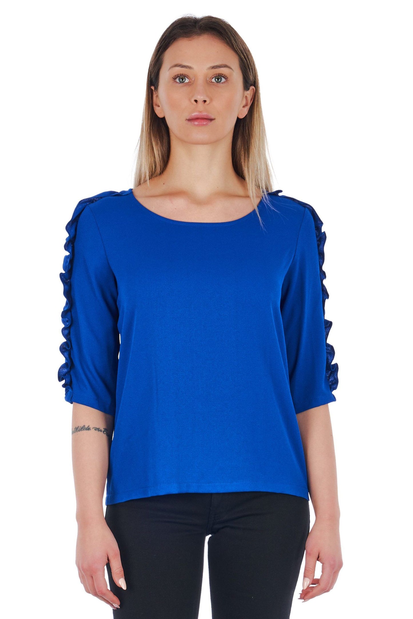 Chic Blue Blouse with Elegant 3/4 Sleeves