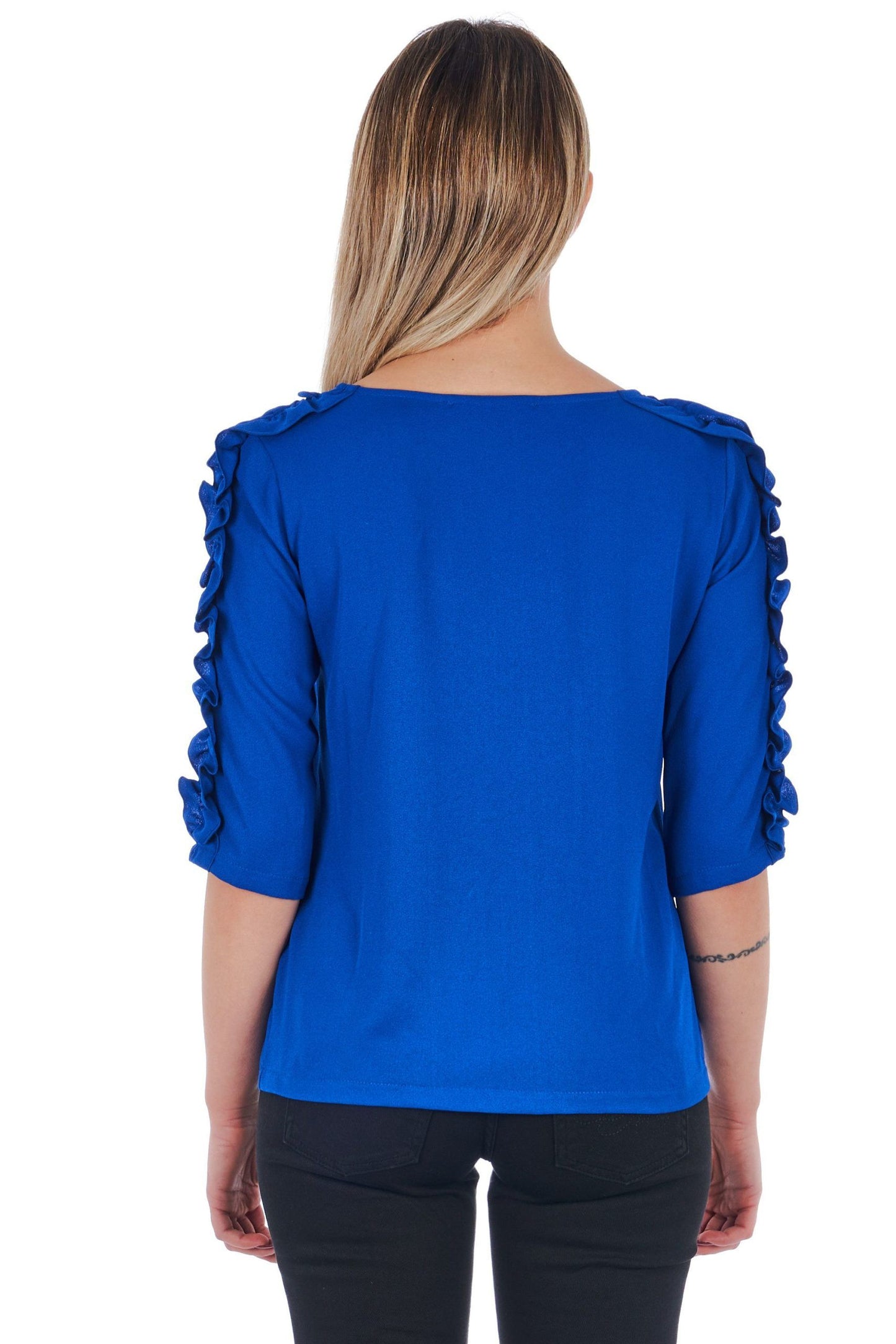 Chic Blue Blouse with Elegant 3/4 Sleeves