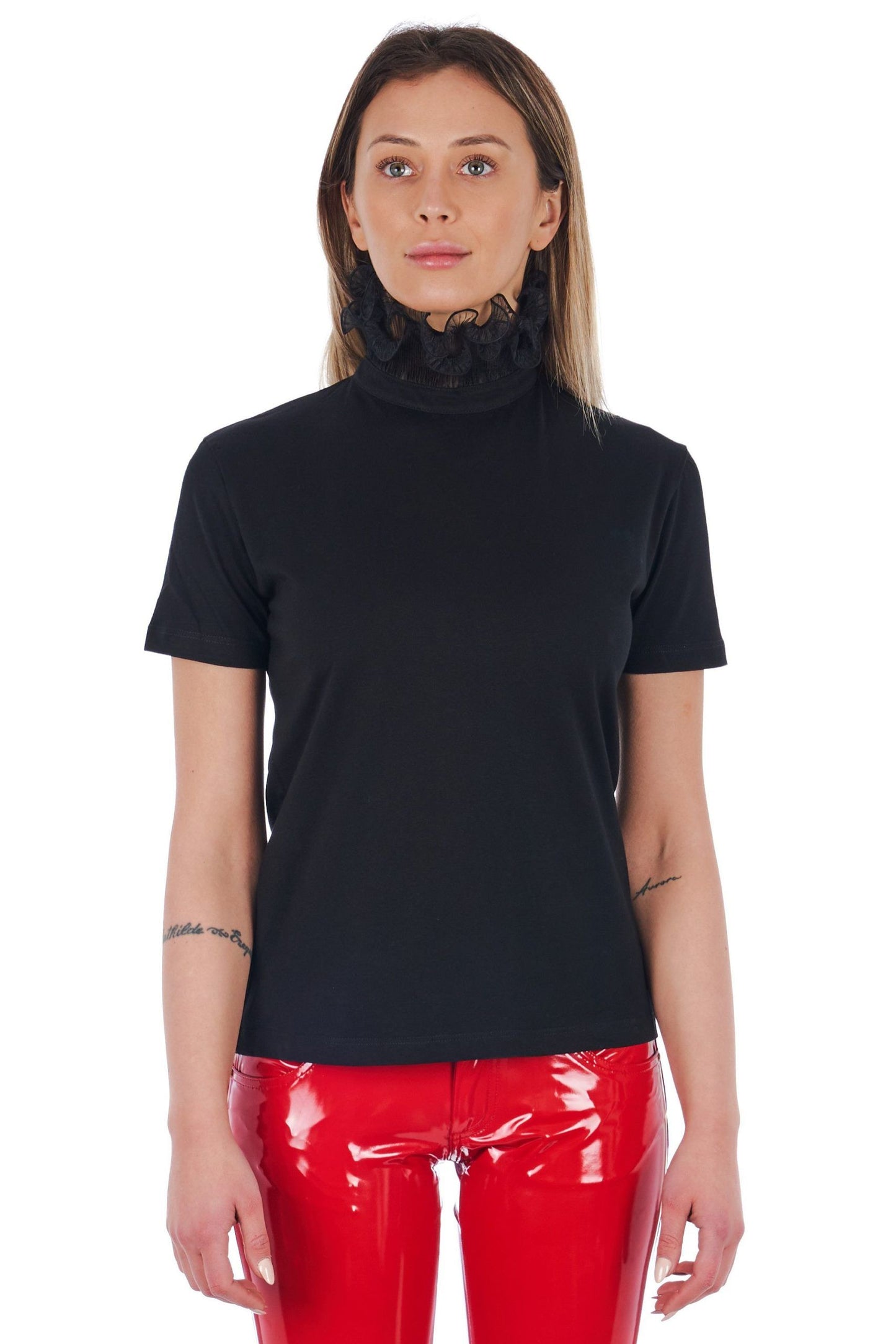 Elegant High Neck Lace Detail Tee