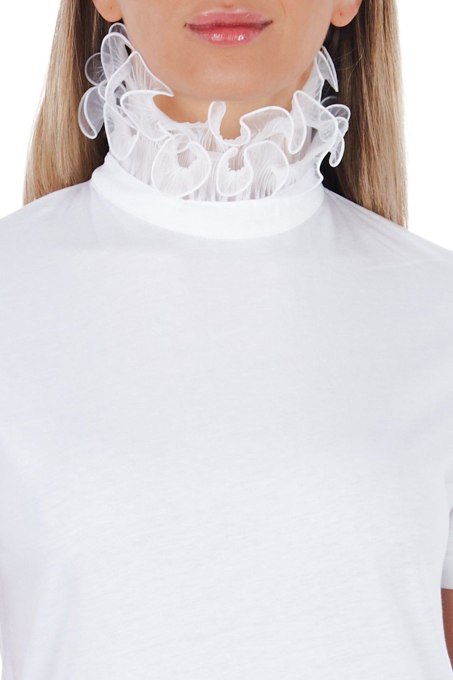 Elegant Lace-Embellished High Neck Tee