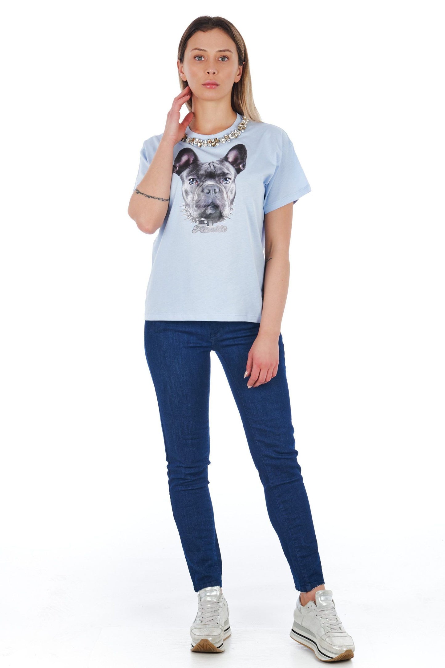 Elegant Jewel Neckline Printed Tee