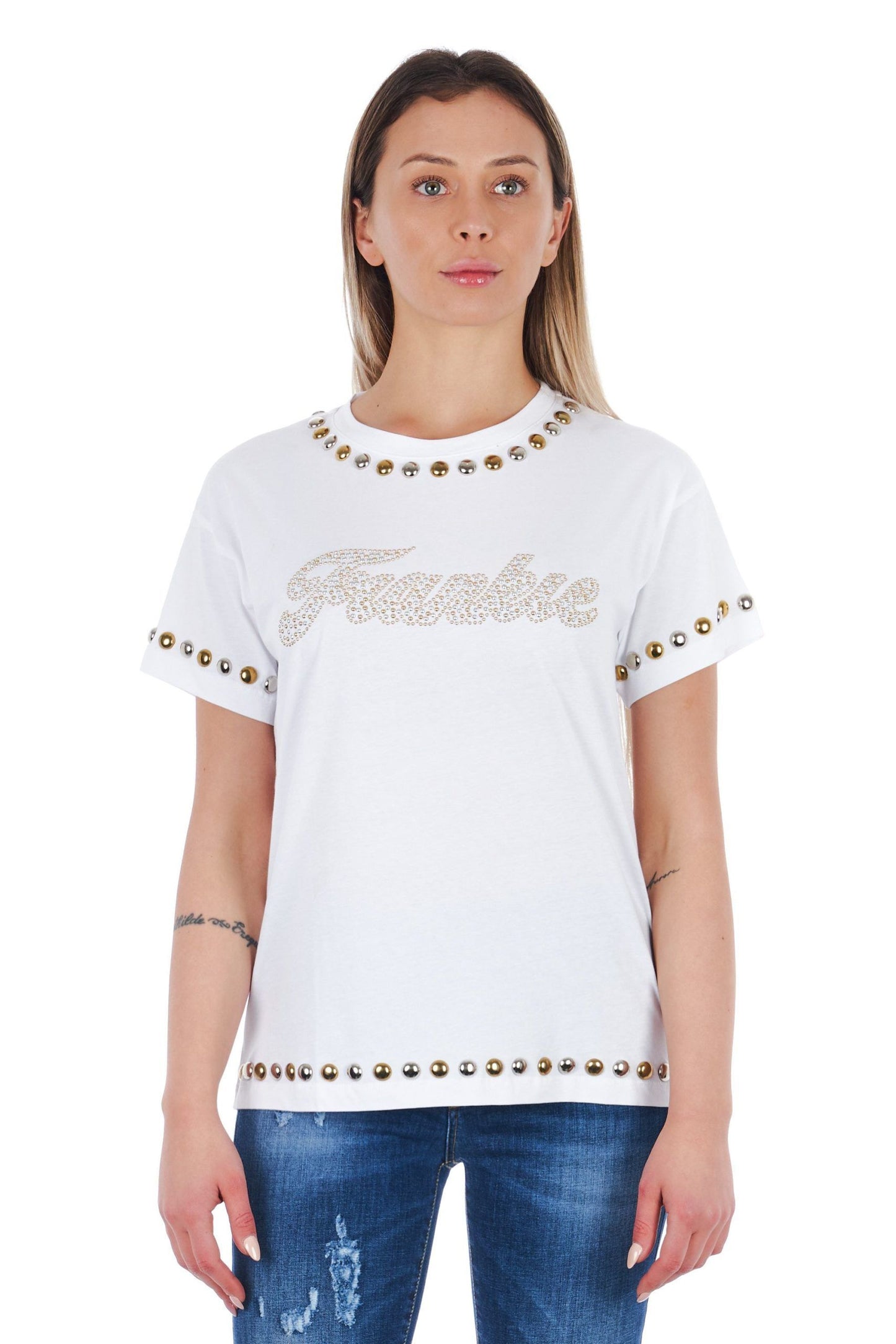 Embellished Rhinestone Logo Tee