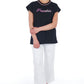 Chic Graphic Tee with Unique Appliqué Detail